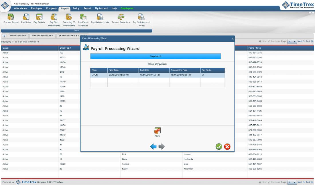 Showing TimeTrex's online wizard.