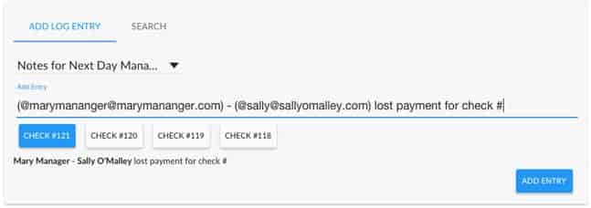 Toast adding log entry.