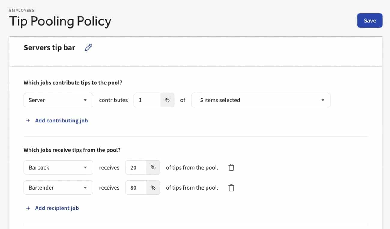 A Toast Tip Pooling Policy for managing complex tip pools.