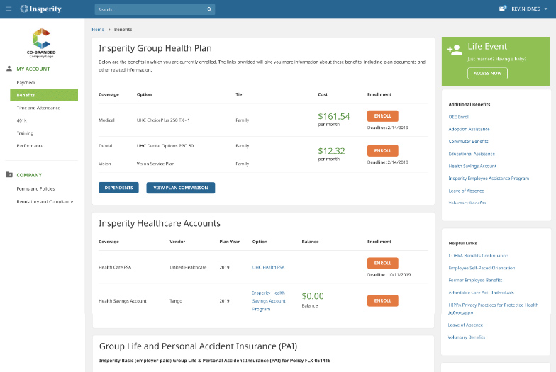 Insperity benefits module sample.