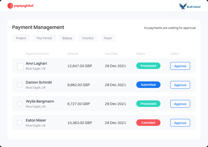 Papaya Global Payment Management page.