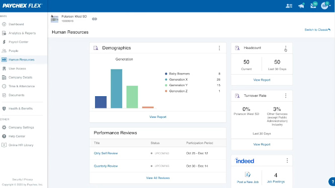 Paychex Human Resources admin page.
