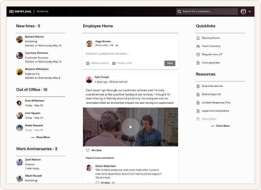 Rippling centralizes both employee and company data to keep you and your workforce up-to-date.